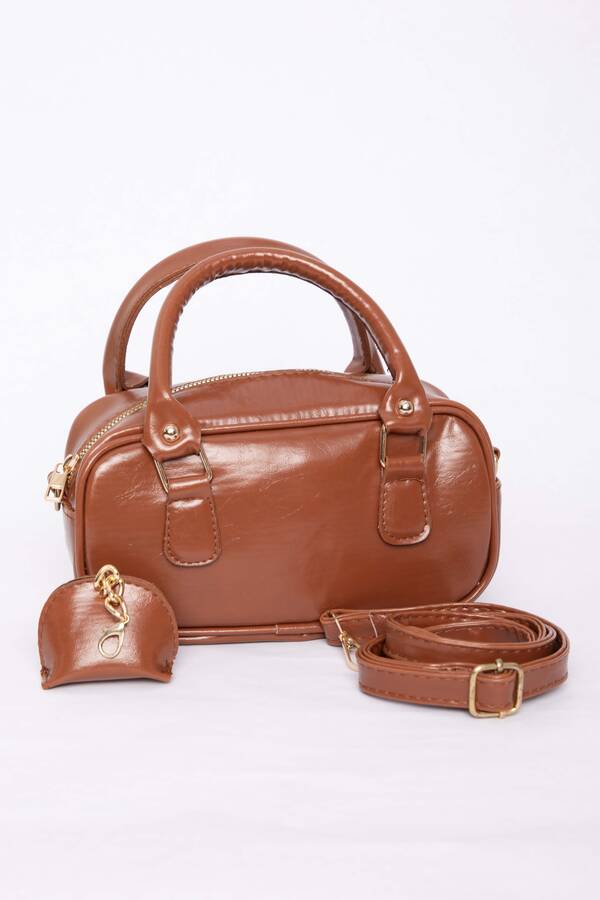 Vav - Deri Görünümlü Fermuarlı El Ve Omuz Çantası Taba (1)