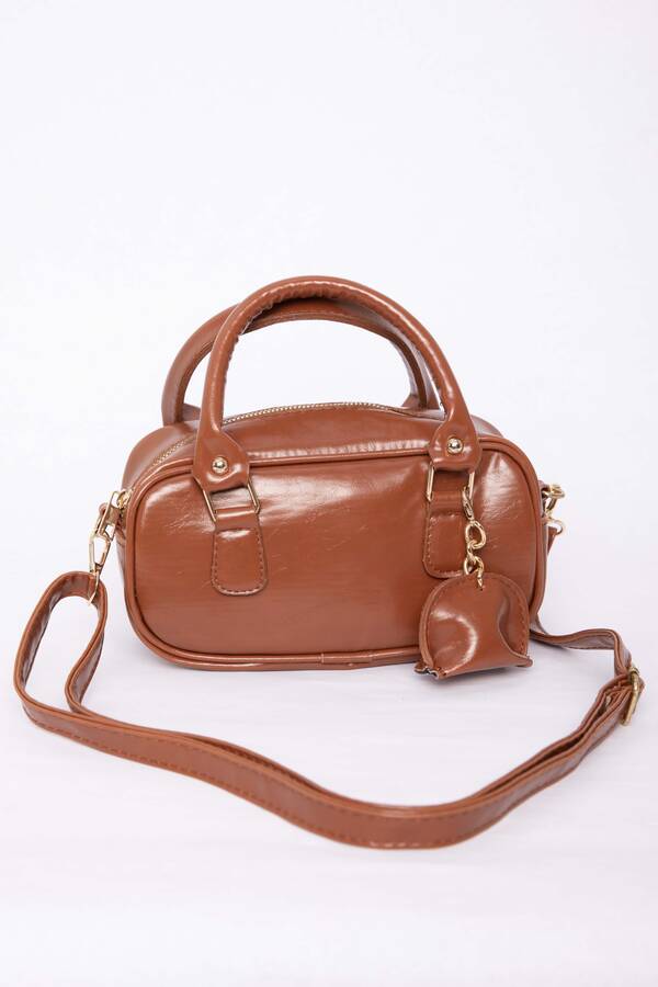 Vav - Deri Görünümlü Fermuarlı El Ve Omuz Çantası Taba