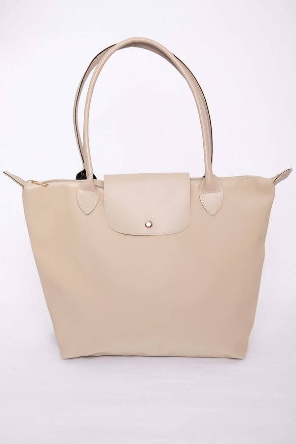 Dmç - Deri Kapaklı El & Omuz Çantası Bej