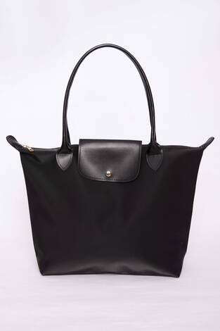 Deri Kapaklı El & Omuz Çantası Siyah - Thumbnail