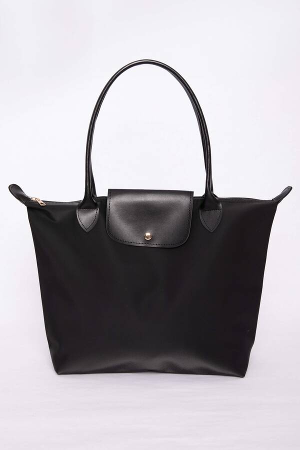 Dmç - Deri Kapaklı El & Omuz Çantası Siyah