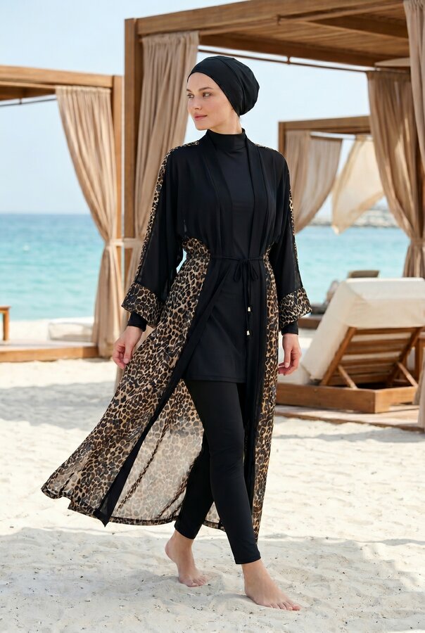 Desenli Beli Ayarlanabilir Şifon Pareo Leopar - 3