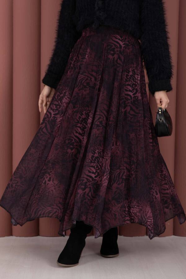 Efl - Flok Baskılı Şifon Etek Bordo (1)