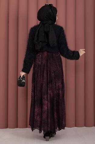 Flok Baskılı Şifon Etek Bordo - Thumbnail