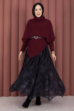 Flok Baskılı Şifon Etek Siyah - Thumbnail