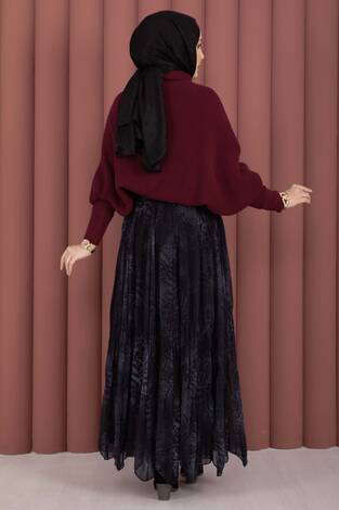 Flok Baskılı Şifon Etek Siyah - Thumbnail