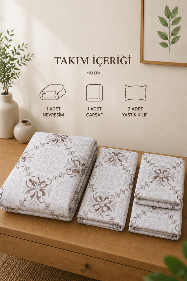 Hby - Desenli Çift Kişilik Nevresim Takımı Bordo (1)