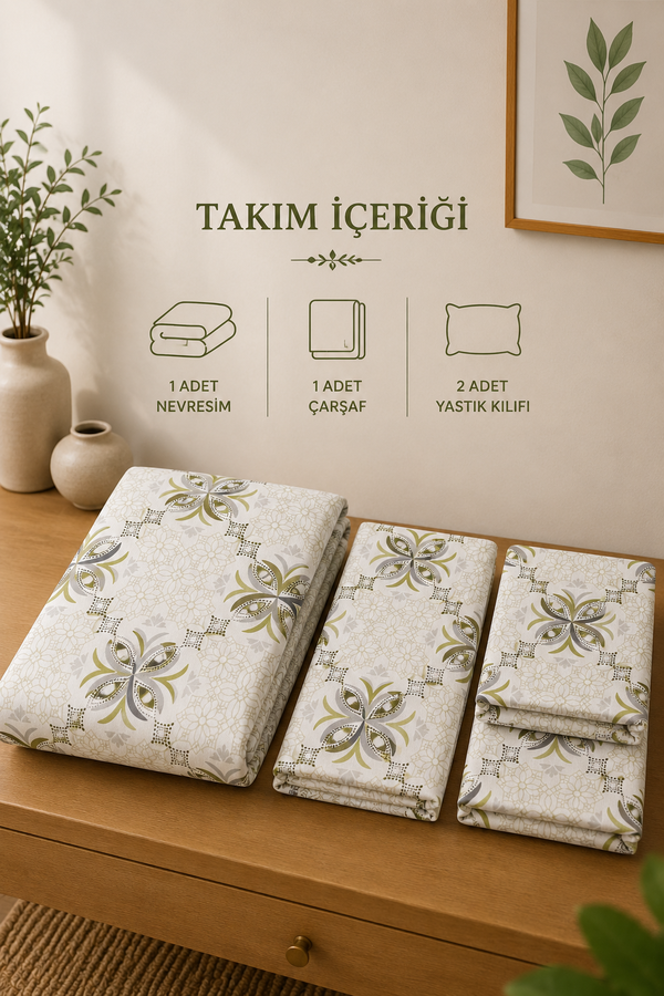 Hby - Desenli Çift Kişilik Nevresim Takımı Kahve (1)