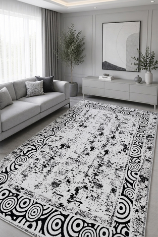 Desenli Çift Taraflı Kilim Siyah - Thumbnail