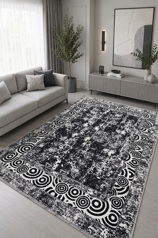 Desenli Çift Taraflı Kilim Siyah - Thumbnail