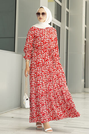 Desenli Çingene Tesettür Elbise 100MD10491-2 - Thumbnail