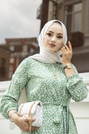 Çıtır Desenli Çingene Elbise 100MD10491 Mint - Thumbnail