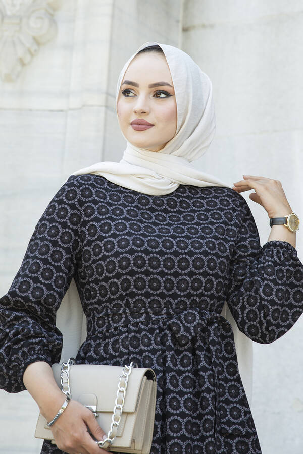 MD - Desenli Fırfırlı Tesettür Elbise 100MD10460-5 (1)