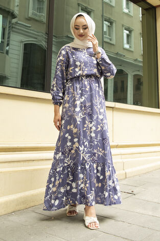 Desenli Elbise 120NY-4513 Lila - Thumbnail