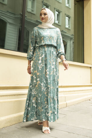 Desenli Elbise 120NY-4513 Mint - Thumbnail