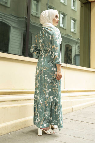 Karanfil Desenli Elbise 120NY20019-8 - Thumbnail