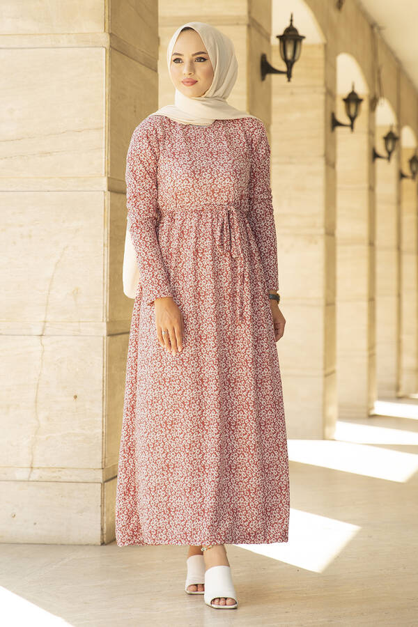ER - Çiçek Desenli Elbise 260ER40085 Pembe