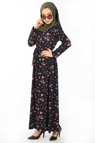 Desenli Elbise 8508-339 - Thumbnail