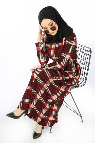 Desenli Elbise 8508-341 - Thumbnail