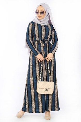 Desenli Elbise 8508-343 - Thumbnail