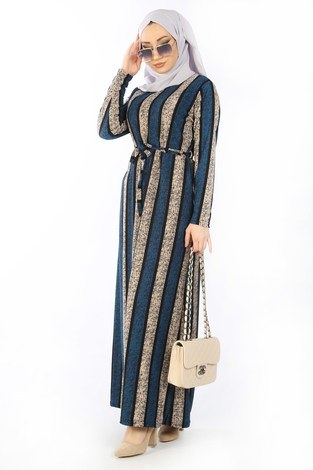 Desenli Elbise 8508-343 - Thumbnail