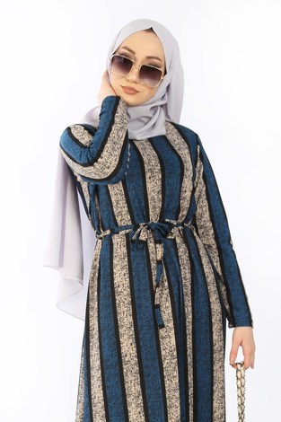 Desenli Elbise 8508-343 - Thumbnail
