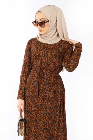 Desenli Elbise 8508-348 - Thumbnail