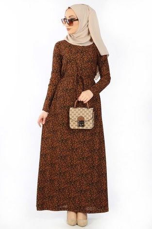 Desenli Elbise 8508-348 - Thumbnail
