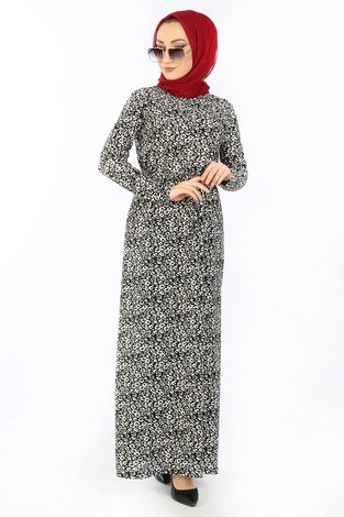 Desenli Elbise 8508-349 - Thumbnail