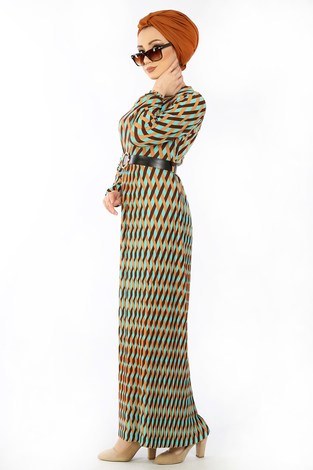 Kemerli Pilise Elbise 8854-01 - Thumbnail