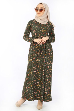 Desenli Elbise 8508-340 - Thumbnail