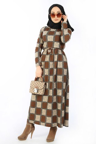 Desenli Elbise 8508-342 - Thumbnail