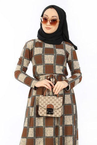 Desenli Elbise 8508-342 - Thumbnail