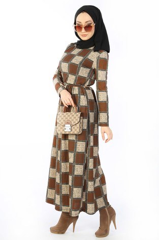 Desenli Elbise 8508-342 - Thumbnail