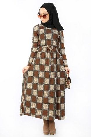 Desenli Elbise 8508-342 - Thumbnail