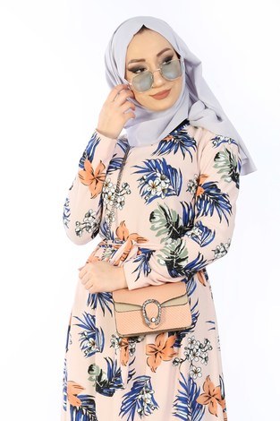 Desenli Elbise 8508-346 - Thumbnail