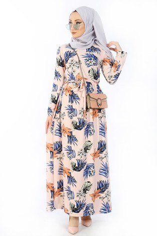 Desenli Elbise 8508-346 - Thumbnail