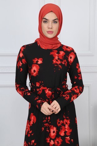 Desenli Elbise 8558-03 - Thumbnail