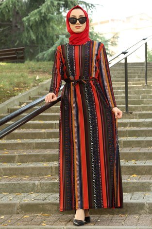 Desenli Elbise 8558-04 - Thumbnail