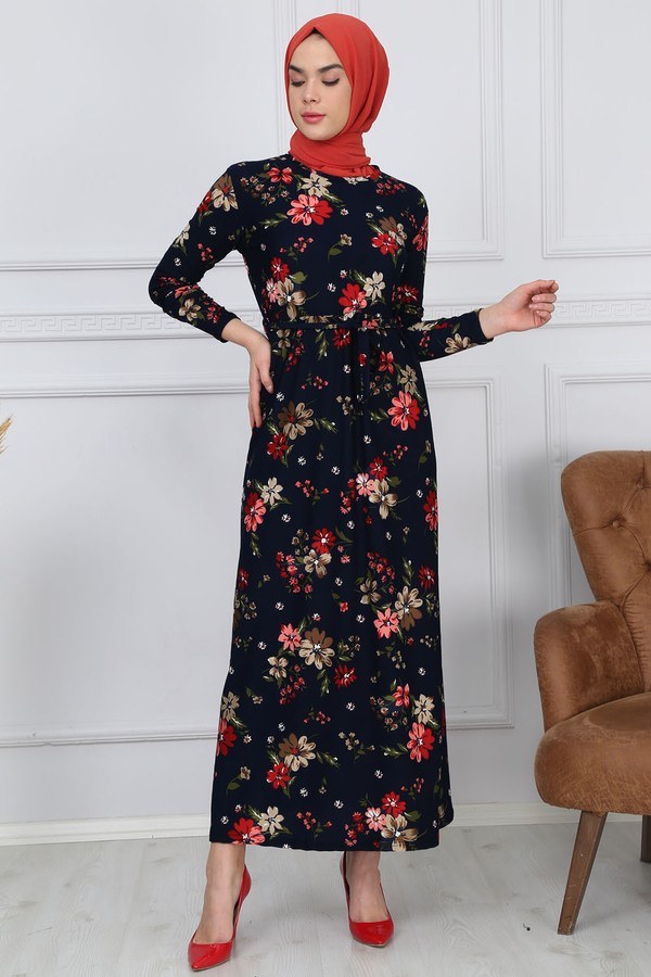  - Desenli Elbise 8558-05