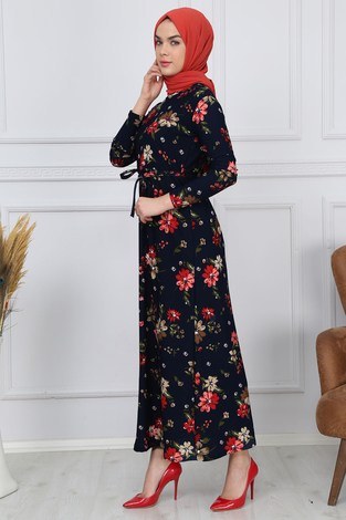 Desenli Elbise 8558-05 - Thumbnail