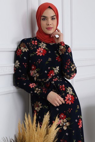 Desenli Elbise 8558-05 - Thumbnail