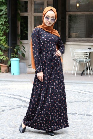 Desenli Elbise 8558-08 - Thumbnail