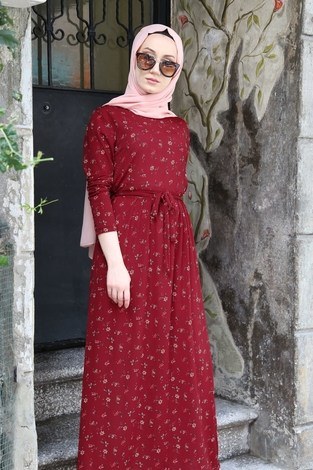 Desenli Elbise 8558-06 - Thumbnail