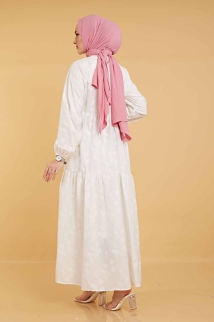 Desenli Fisto Elbise 100MD10232 Beyaz - Thumbnail