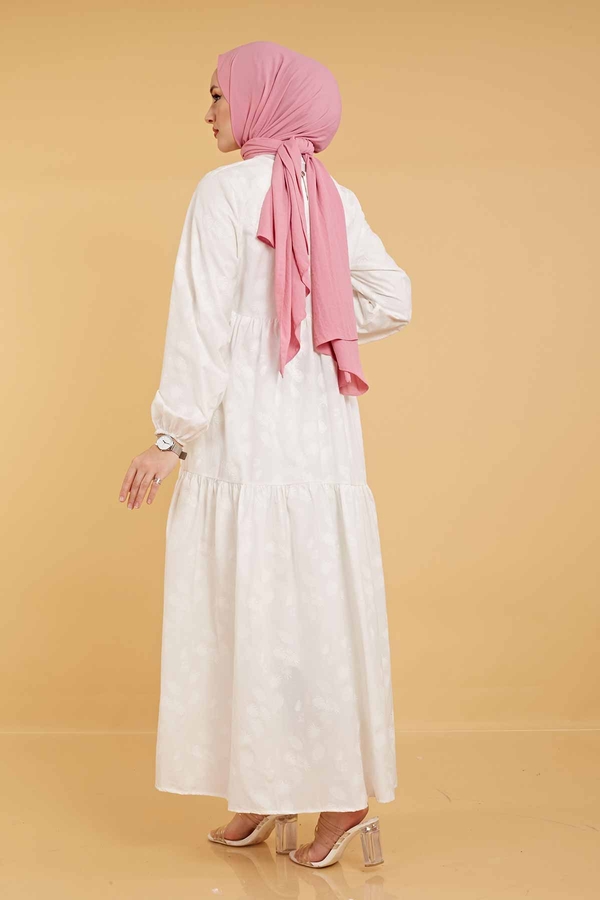 Desenli Fisto Elbise 100MD10232 Beyaz