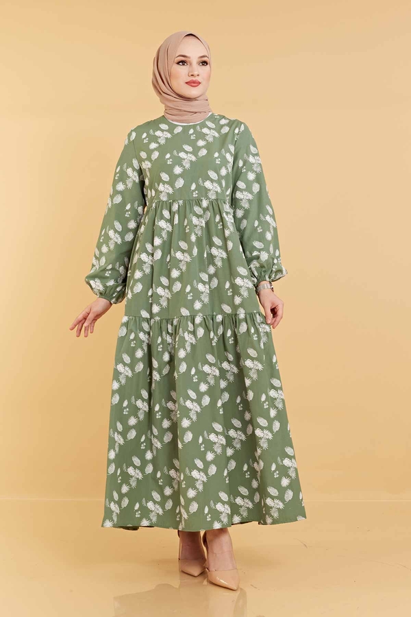 Desenli Fisto Elbise 100MD10232 Çam Fıstığı