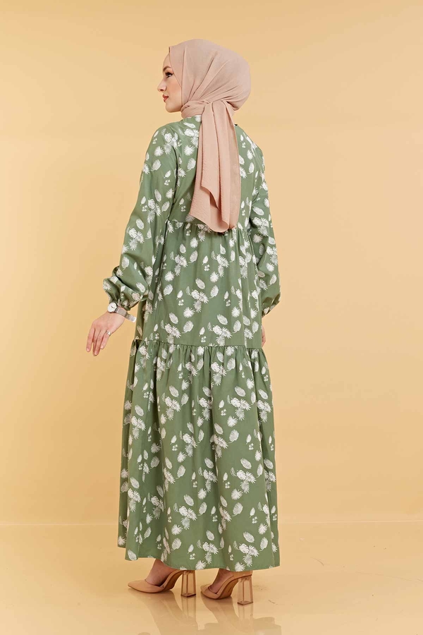 Desenli Fisto Elbise 100MD10232 Çam Fıstığı