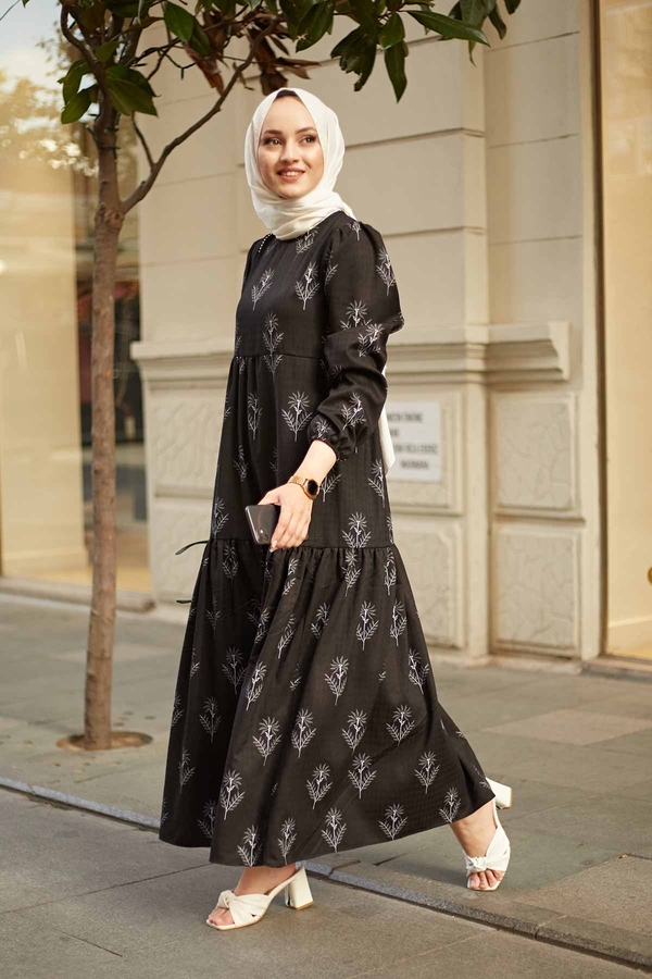  - Desenli Fisto Elbise 2162-1 Siyah