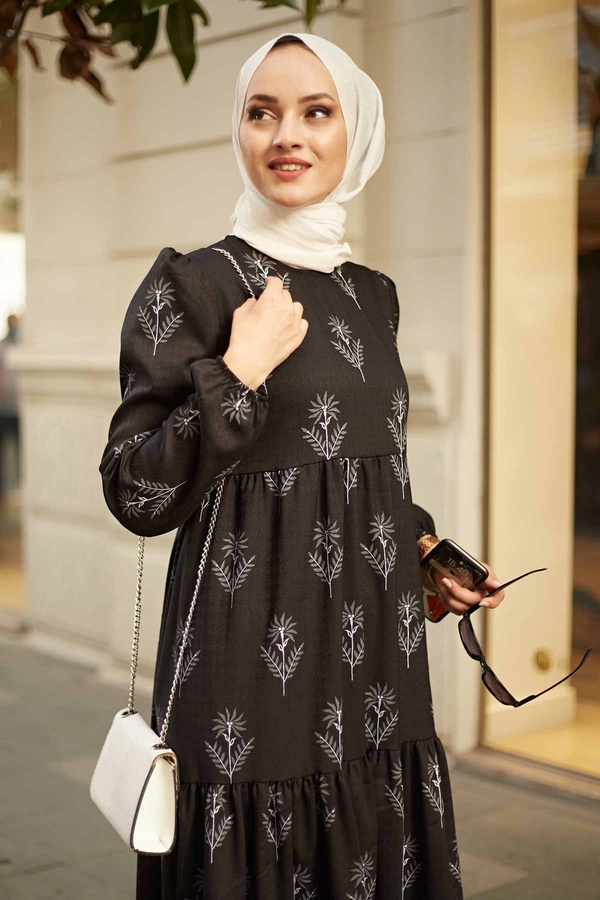  - Desenli Fisto Elbise 2162-1 Siyah (1)